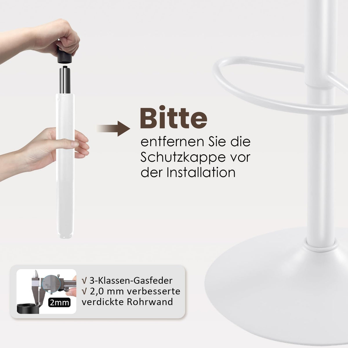 Kidol & Shellder Barkrukken, 2-delige set, wit, in hoogte verstelbare barkrukken met rugleuning, draaibare barstoelen, keukenkruk voor keuken en toonbank