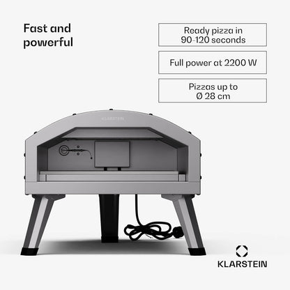 Klarstein Pizzaoven van 30,5 cm voor binnen en buiten, dubbel verwarmingselement boven en onder, 2200 W vermogen, bereikt 500 °C, met ingebouwde thermometer en temperatuurregeling, ultiem pizzagenot