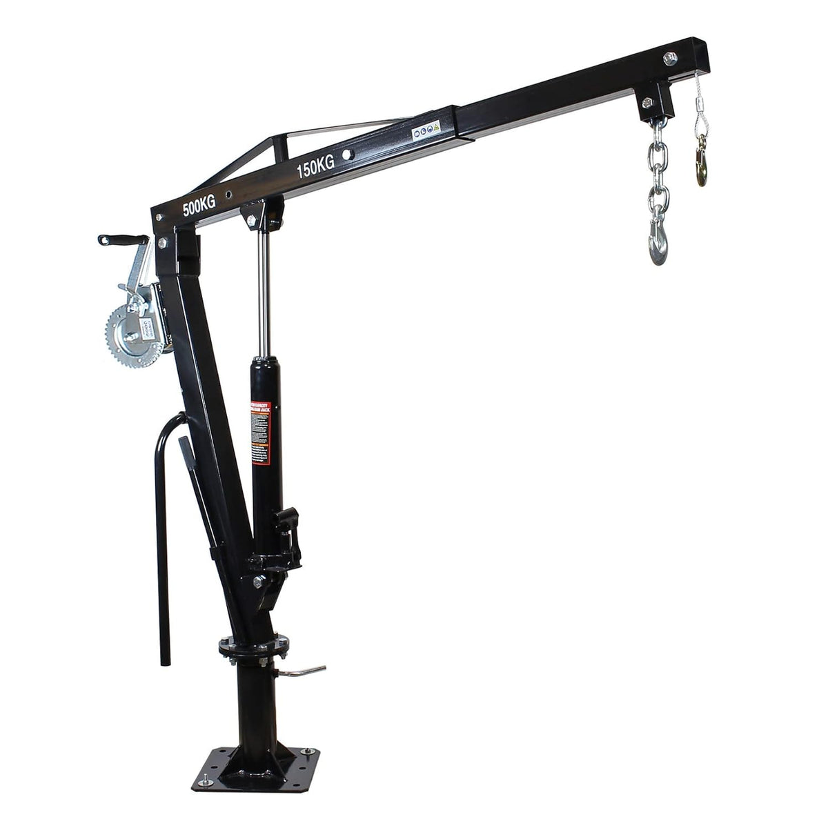 Pick-up laadkraan draaglast 500kg en 360° draaibaar – kabellier – massieve standvoet – grondmontage
