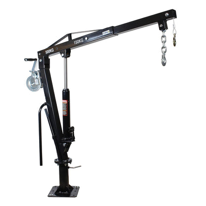 Pick-up laadkraan draaglast 500kg en 360° draaibaar – kabellier – massieve standvoet – grondmontage