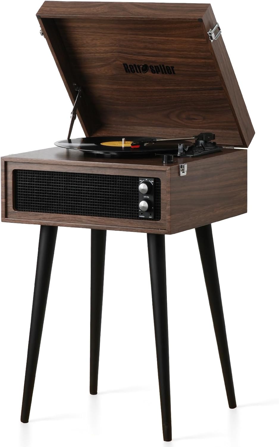 Draaitafel met Standaard – Platenspeler – Vinyl Speler – Retro Platenspeler – Muziekspeler – Espresso Houtlook – 3 Snelheden – Bluetooth, USB-Recorder en Ingebouwde Speakers