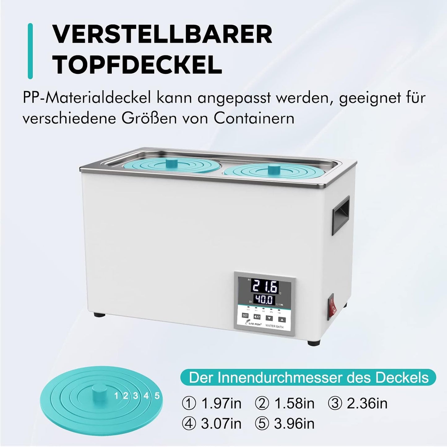 Digitaal Laboratoriumwaterbad 6 Liter – Laboratorium Waterbad – Thermostatisch Waterbad – Digitaal Waterbad – Verwarmingsbad – Nauwkeurige Thermostaat ±0,1 °C – Dubbele Opening, Roestvrij Staal