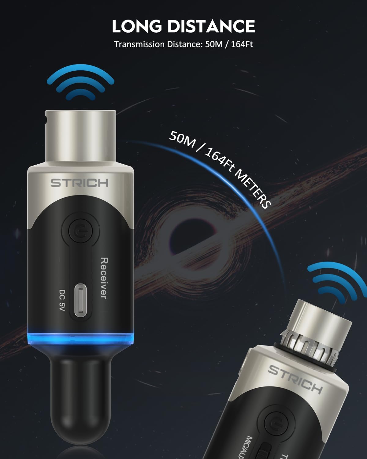 STRICH M5 UHF Draadloos XLR-microfoonsysteem, 4-kanaals zender en ontvanger voor dynamische microfoon, 61 m bereik, < 1 ms latentie, compatibel met audiomixer/PA-luidsprekers