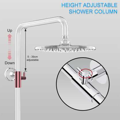 Rainsworth Douchesysteem met thermostaat, chroom, complete set met 25 cm ronde regendouche, douchekop, 3 straalsoorten, douchekop, 92-126 cm in hoogte verstelbaar, regendouche met kraan, doucheset