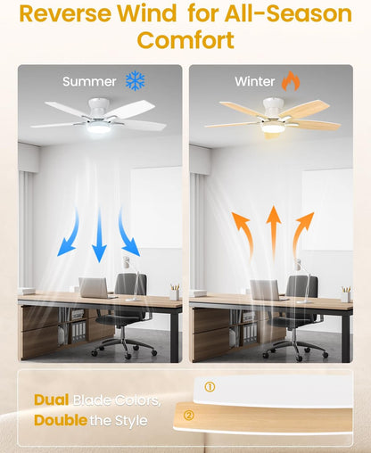 Airwit Stille 106 cm plafondventilator met verlichting en afstandsbediening, plafondventilator met ledlicht voor slaapkamer en woonkamer
