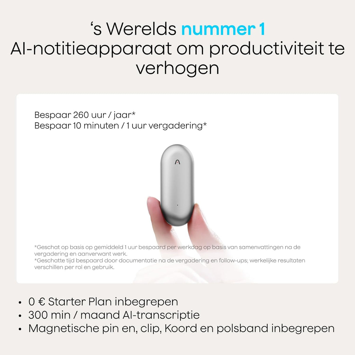 Plaud NotePin S AI spraakrecorder met een tactiele opnameknop voice recorder AI-notitieapparaat AI-transcriptie en samenvatting ondersteunt audiorecorder voor vergaderingen (Lunar zilver)