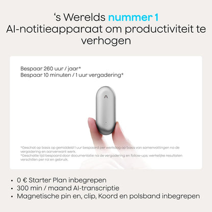 Plaud NotePin S AI spraakrecorder met een tactiele opnameknop voice recorder AI-notitieapparaat AI-transcriptie en samenvatting ondersteunt audiorecorder voor vergaderingen (Lunar zilver)