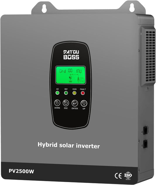 DATOUBOSS Hybrid solo inverter 1800W 12V pure sine wave, 12V DC to 230V AC with MPPT solar charge controller and BMS protection system, for 12V Lithium batteries (12V 1800W) - QUORE