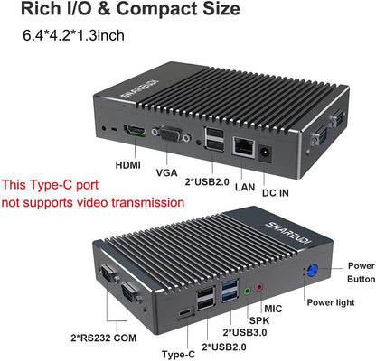 Fanless Mini-pc, micro-pc AMD 6400T (1,0GHz-1.6GHzz), mini-desktopcomputer HD/VGA/BT4.0/Type-C/Wi-fi5.0, DDR3 SSD ondersteund, geen vooraf geïnstalleerde systemen (8 GB 128 GB)
