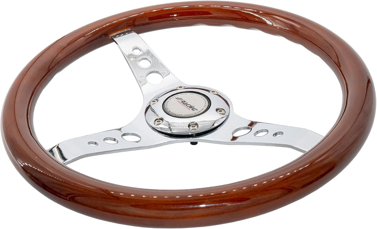 Sportstuur – Houten Stuur – Universeel Stuur – Classic Stuur – Retro Stuur – Diameter 350 mm – Echt Hout