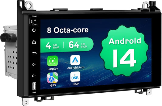 64G + 4G 8Core (2CA75+ 6CA55) Android 14 autoradio 9 inch met display voor Mercedes Benz B200 Sprinter Vito W639 Viano W169 W245, autoradio Dual DIN met Canbus MirrorLink Navigation SWC ect