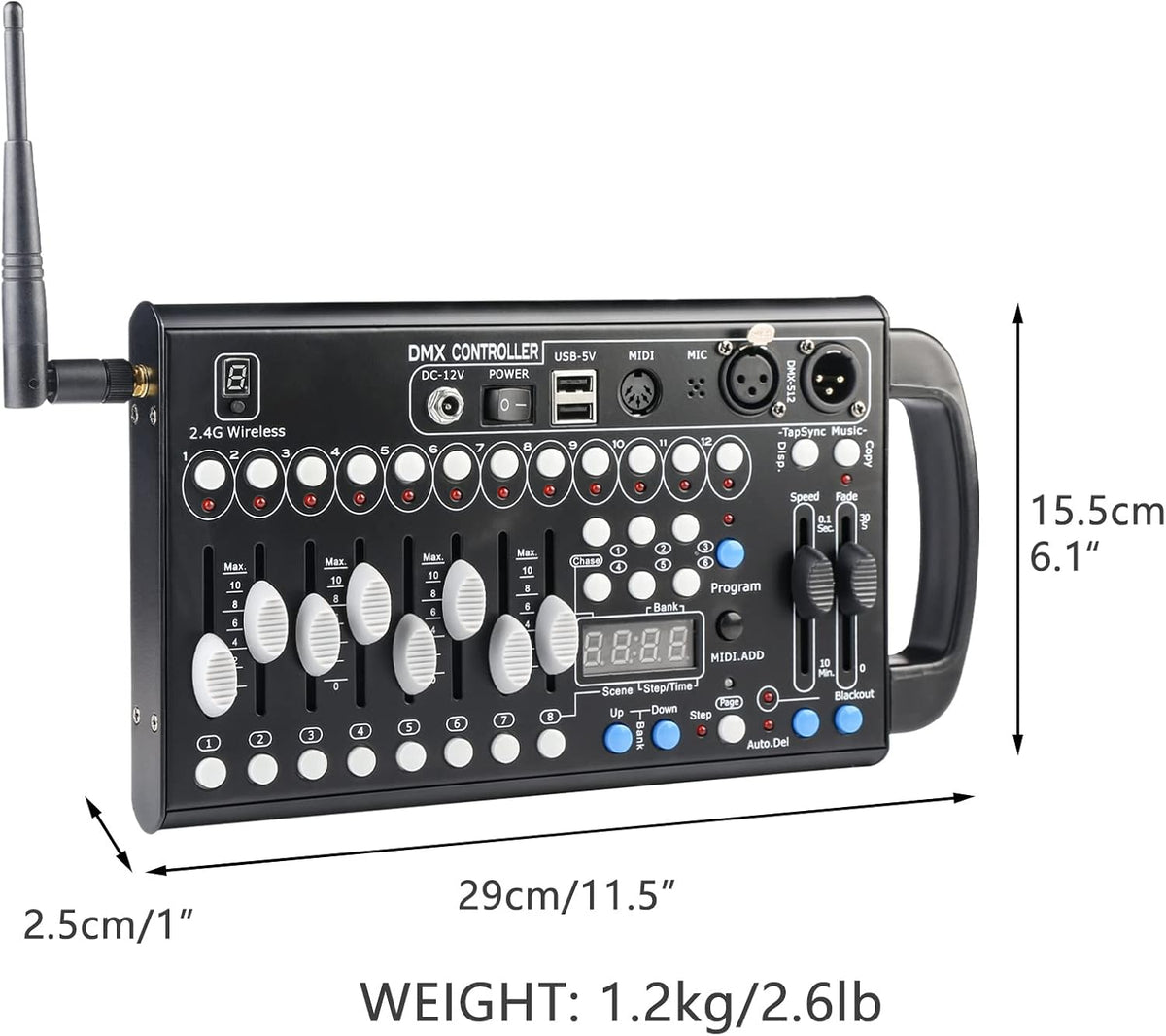 DMX512-console, 2.4 G, 192 kanalen, DMX-controller, programmeerbare podiumverlichting, bedieningspaneel voor podiumverlichting, dj's, bands, bars, clubs, bruiloften enz