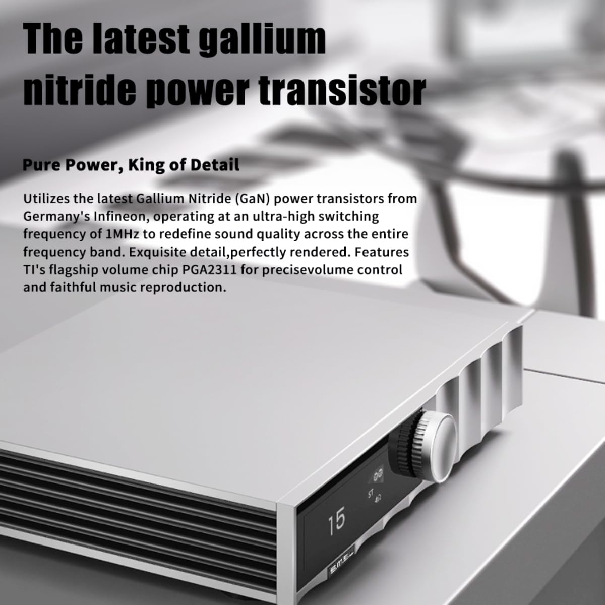 SMSL PA400 GaN HiFi-versterker, 250 W stereo klasse D eindversterker, XLR-symmetrische, RCA, XLR-mono-ingang, galliumnitride-versterker voor thuisaudio en desktop