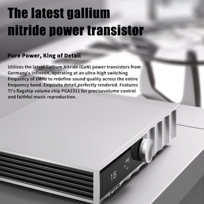SMSL PA400 GaN HiFi-versterker, 250 W stereo klasse D eindversterker, XLR-symmetrische, RCA, XLR-mono-ingang, galliumnitride-versterker voor thuisaudio en desktop