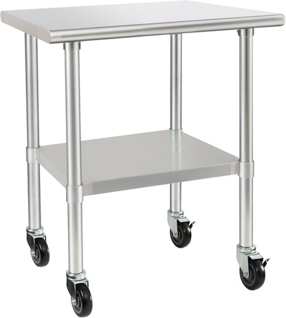 HARDURA Roestvrij Staal Tafel met Wielen 61×91 cm Rollen Zware Duty Commercieel Voedselbereidingstafels met Onderkast en Gegalvaniseerde Benen voor Restaurant Keuken Bar Hotel en Garages