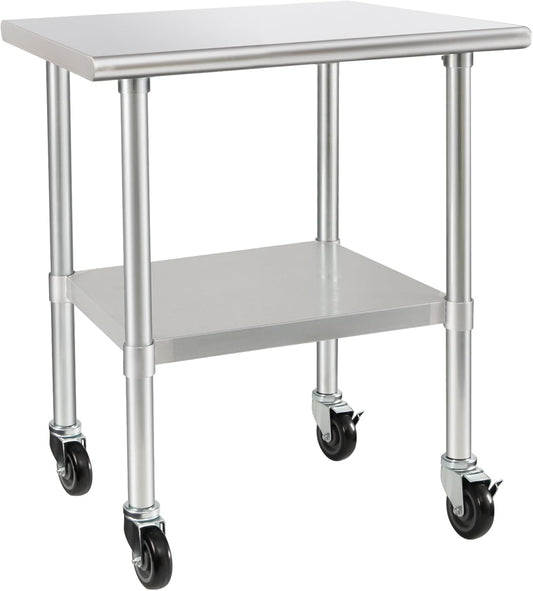HARDURA Roestvrij Staal Tafel met Wielen 61×91 cm Rollen Zware Duty Commercieel Voedselbereidingstafels met Onderkast en Gegalvaniseerde Benen voor Restaurant Keuken Bar Hotel en Garages