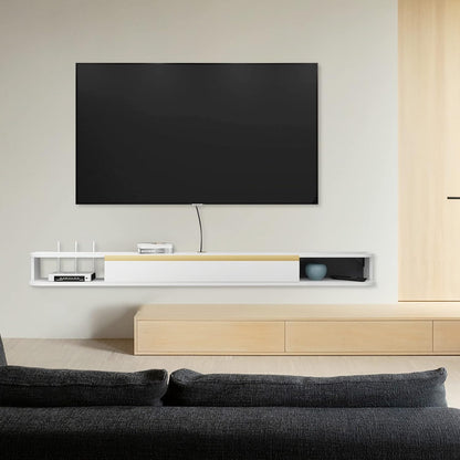 Zwevende tv-plank, wandgemonteerde zwevende tv, centrale entertainmentconsole, thuiskantoor, 120 cm, wit
