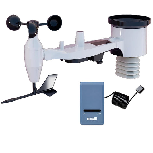 ECOWITT Weerstation, draadloos weerstation met op zonne-energie werkende weer-app, 7-in-1 buitensensor-array, weerserver, indoor gateway voor de tuin GW1101 868 MHz
