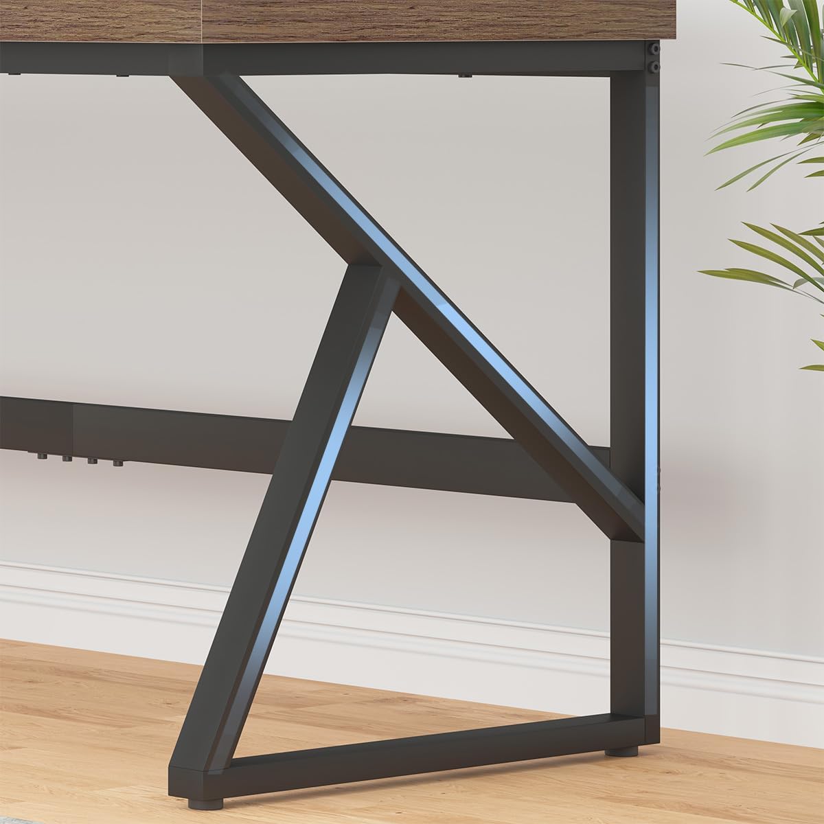 HSH Groot bureau voor thuiskantoor, modern houten metalen computerbureau voor twee personen, extra lang uitvoerend schrijven, studie, gaming dubbel bureau, werkstation, 70 inch rustieke slaapkamer