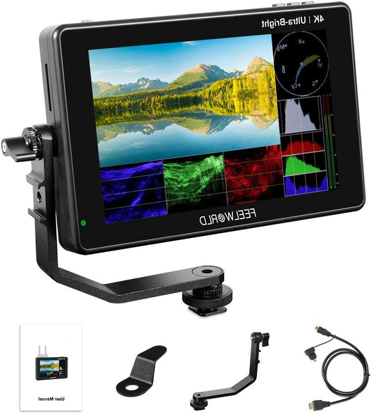 FEELWORLD LUT7 PRO 2200Nits TouchScreen Camera Field Monitor 4K HDMI Loop Out Camera Monitor with Light Sensor,3D LUTs,FHD 1920X1200 IPS,HDR Waveform,F970 External Installation Package - QUORE