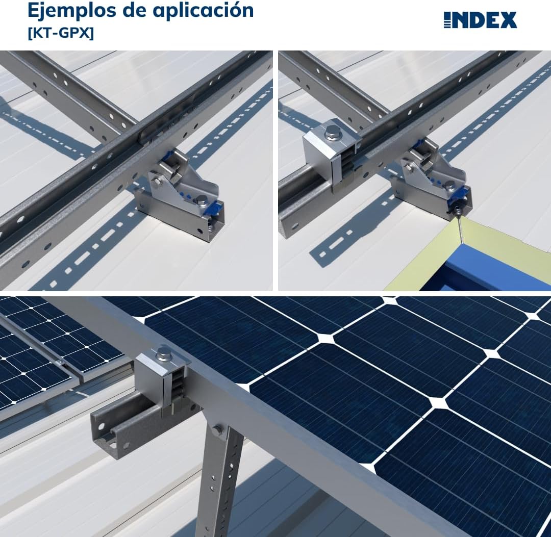 INDEX A PERFECT FIXING KTGPX0240 [KT-GPX] Driehoekig frame voor 2 zonnepanelen met 40 mm frame, voor plat dak, kit met gatgeleiders en verstelbare driehoeken, 1 stuk