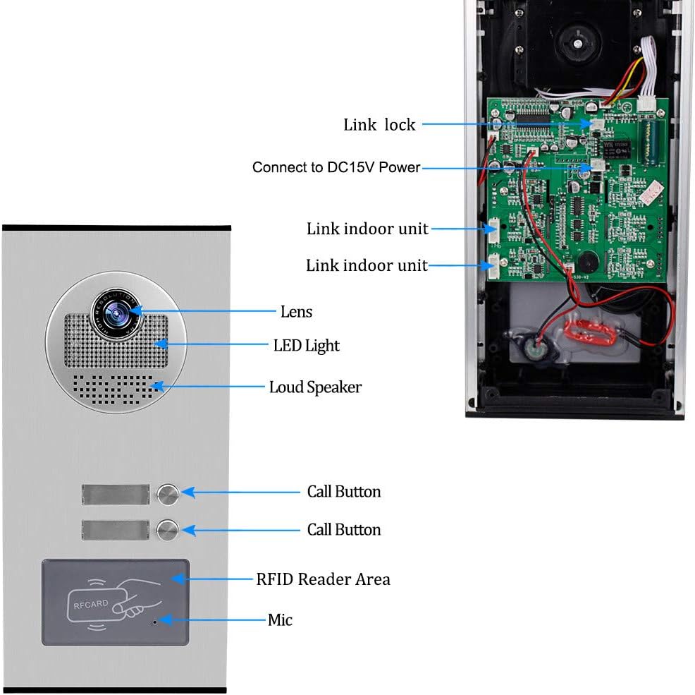 KDL Heimat 7 inch RFID video deurbel intercom deurtelefoon systeem 2 monitoren met 1 IR camera Nachtzicht 800x480 Hoge resolutie voor meerdere appartementen / gezinnen