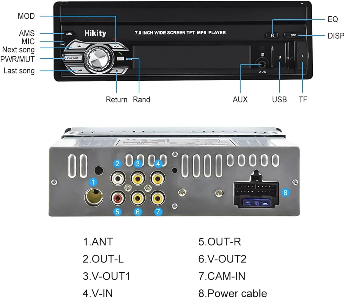 Hikity 1 Din Apple Carplay autoradio met uitschuifbaar scherm, Android autoradio met 7 inch touchscreen, radio met Bluetooth handsfree, FM USB/AUX+achteruitrijcamera