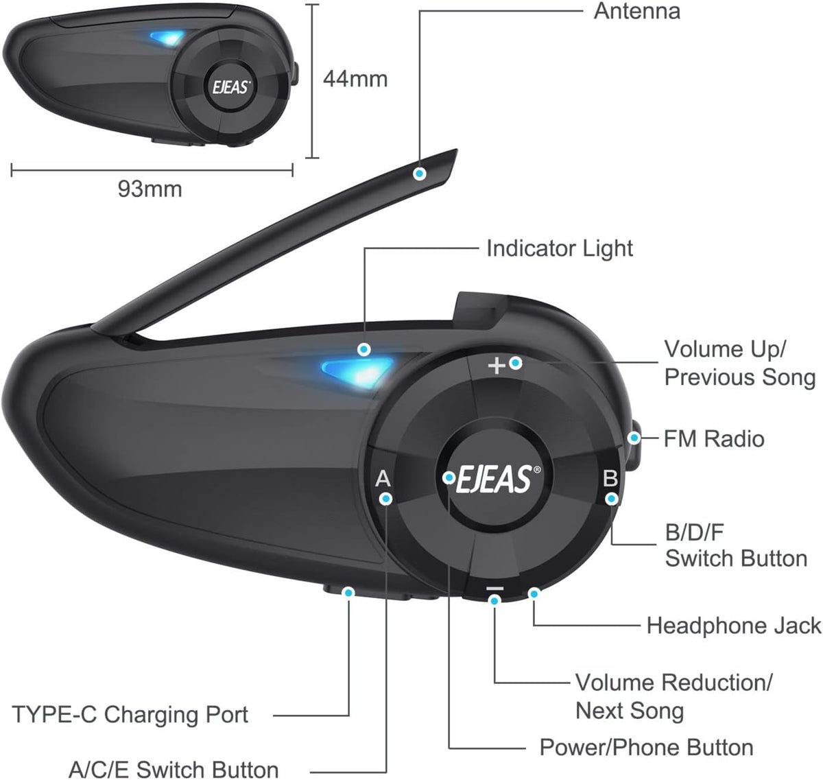 EJEAS Q7 Improved Helmet Intercom System, Bluetooth 5.1 Intercom Communication System (2 PCS)