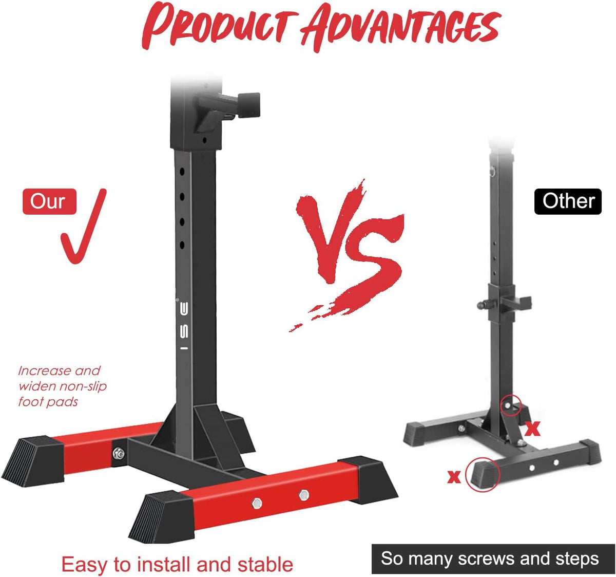 ISE Squat Rack Dumbbell Stand for Home, 6 Height Adjustable Dumbbell Holder, Bench Press Barbell Shelf, Powder Coated Steel Stand, Max. 200 kg Load Capacity, SY-RK1001 - QUORE