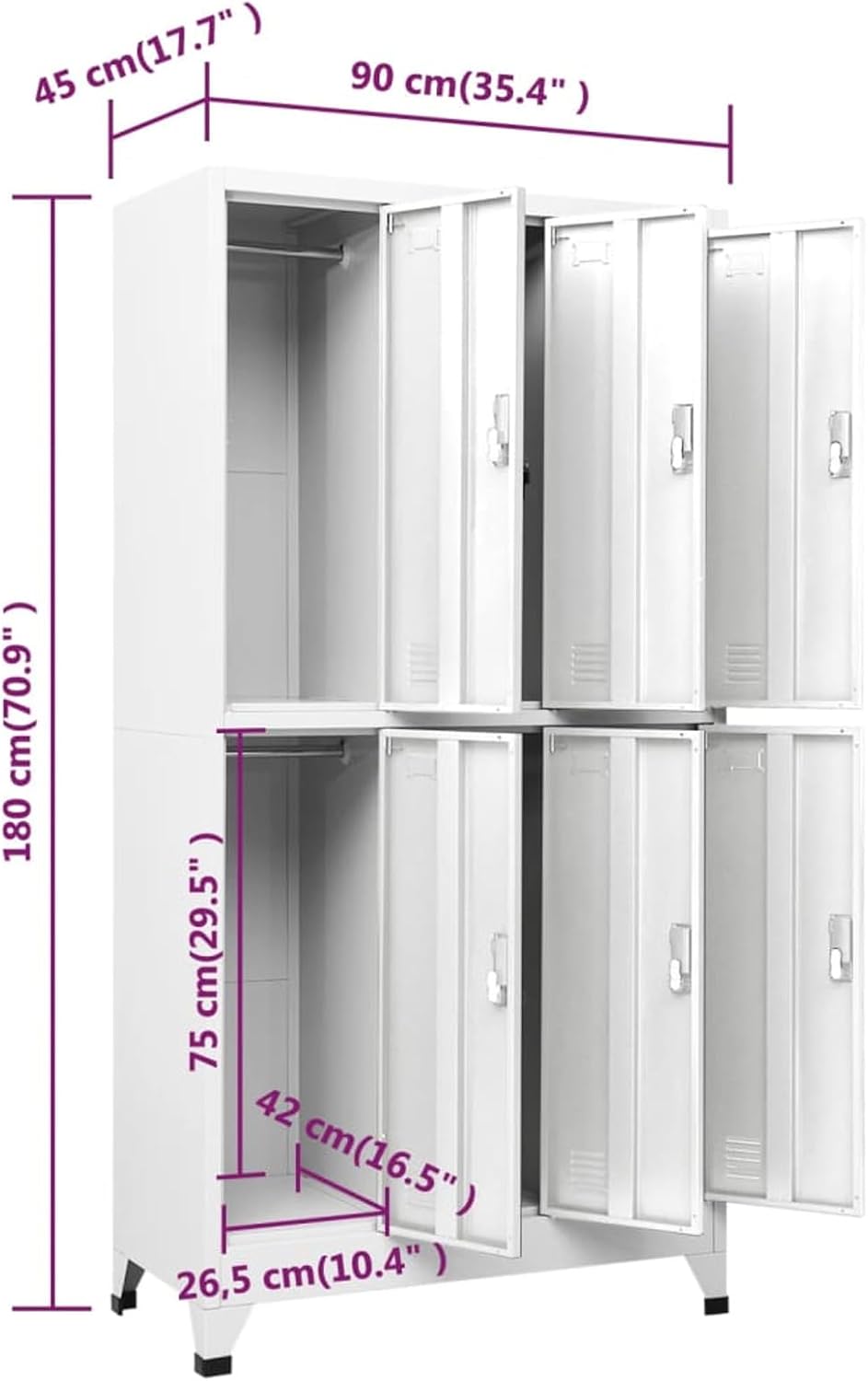 Gecheer Cabinet cabinet cabinet filing cabinet metal cabinet office cabinet metal locker saddle cabinet with 6 compartments 6 doors multifunctional cabinet 90 x 45 x 180 cm (W x D x H) with plastic - QUORE