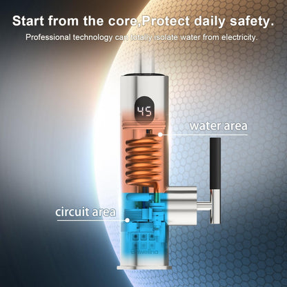 Elektrische waterkraan, 220 V, waterkraan met doorstroomboiler, 360 graden roteren en digitaal display, warmwaterkraan met universele sproeikop (zilver)