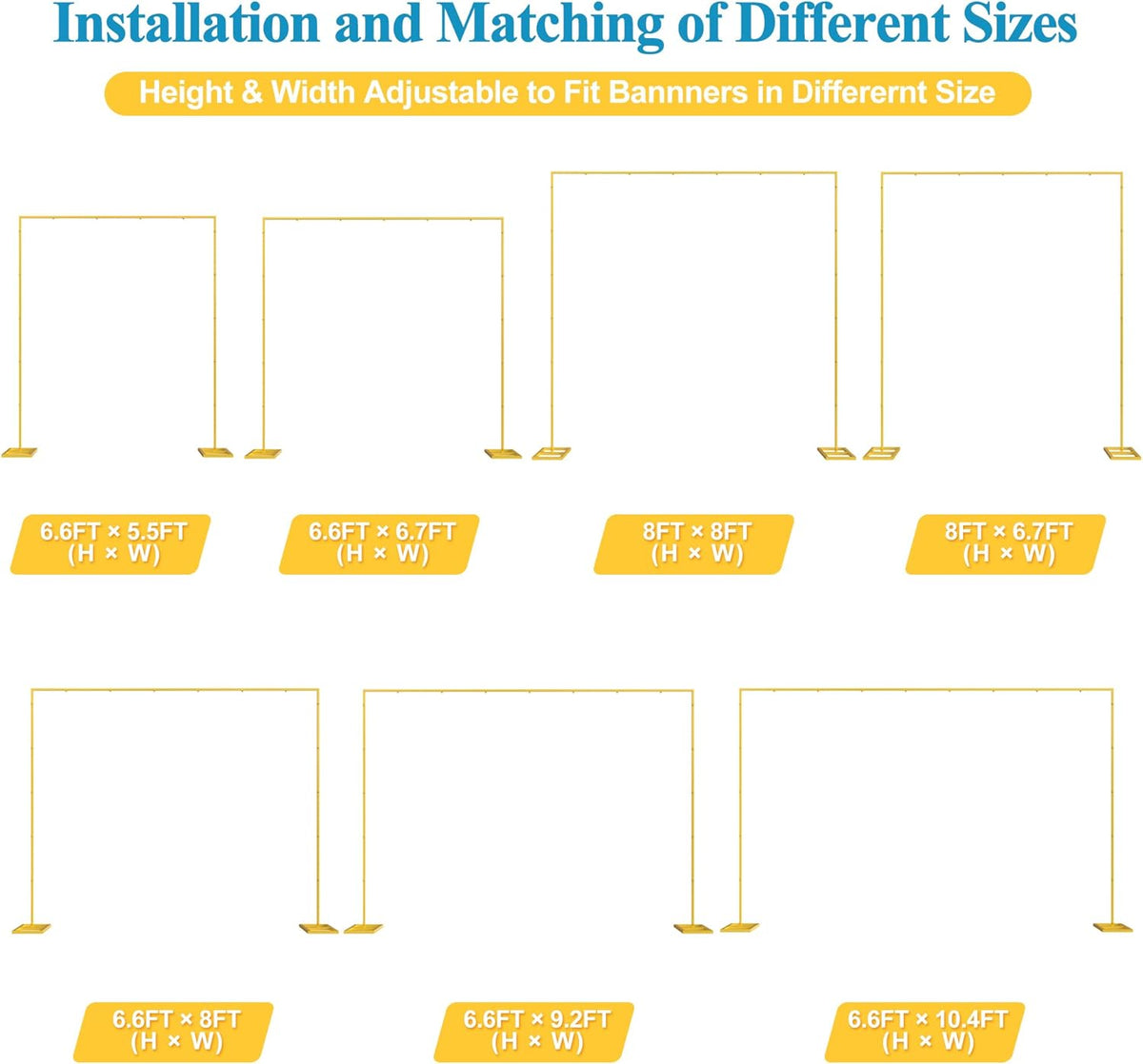 Fomcet 8FT x 8FT Achtergrondstandaard Heavy Duty met basis, goud draagbare verstelbare pijp en laken achtergrond Stand Kit, vierkante metalen boog partij frame voor bruiloft verjaardagsfeestjes banket