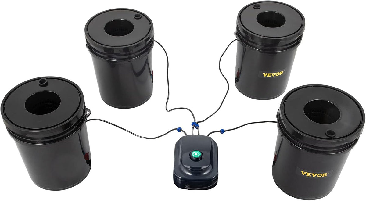 Hydrocultuur Systeem – Diepe Watercultuur – Kweekemmer Set – Kweekkit – DWC Kweekset – 4 Emmers 23L PP – 8W Luchtpomp Met Waterniveau-indicator