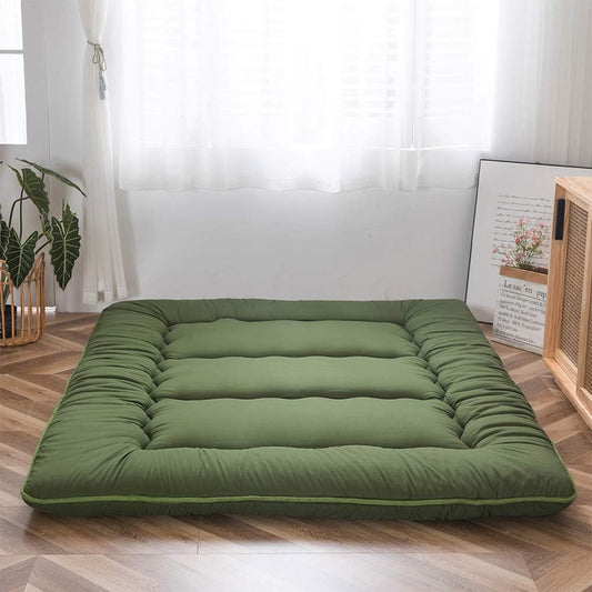 MAXYOYO Japanese Futon Floor Mattress, Thicken Tatami Mat, Sleeping Mat, Folding Roll Up Dormitory Reclining Lounger, Cushion Bed (Green, Double)