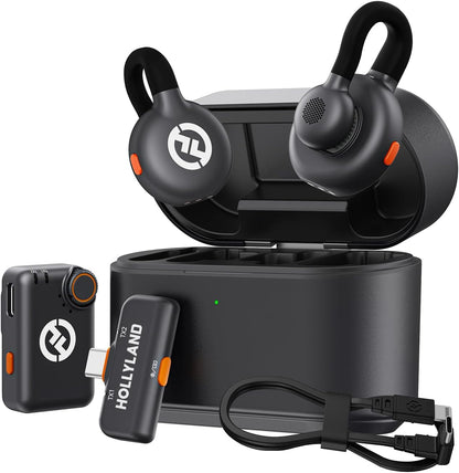 Hollyland Lark M2S Combo (camera RX+ USB-C RX+ Lightning-kabel) draadloze lavalier microfoon voor iPhone/camera/Android/pc, titanium clip, ruisonderdrukking, 30 uur gebruik, voor vloggen, interviews