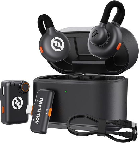 Hollyland Lark M2S Combo (camera RX+ USB-C RX+ Lightning-kabel) draadloze lavalier microfoon voor iPhone/camera/Android/pc, titanium clip, ruisonderdrukking, 30 uur gebruik, voor vloggen, interviews