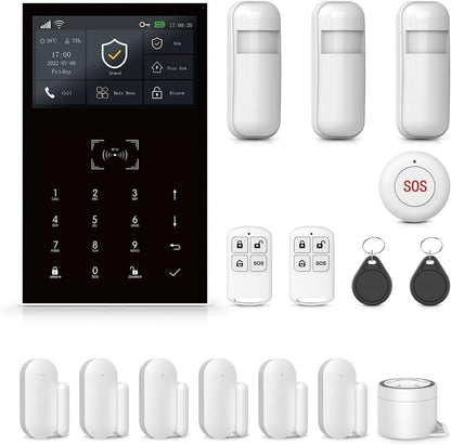 WiFi/GSM 2G Wireless Smart Home veiligheidsalarmsysteem met PIR bewegingsmelder, deur- en raamsensor RFlD SOS Tuya Smart Life app, afstandsbediening, ondersteuning Alexa