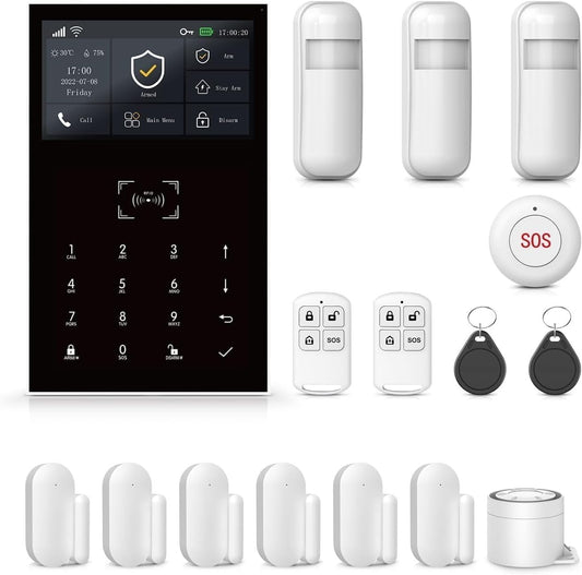 WiFi/GSM 2G Wireless Smart Home veiligheidsalarmsysteem met PIR bewegingsmelder, deur- en raamsensor RFlD SOS Tuya Smart Life app, afstandsbediening, ondersteuning Alexa