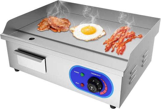 TAIMIKO Elektrische kookplaat, elektrische grill, 220 V, 3000 W (glad, roestvrijstalen behuizing) zilver
