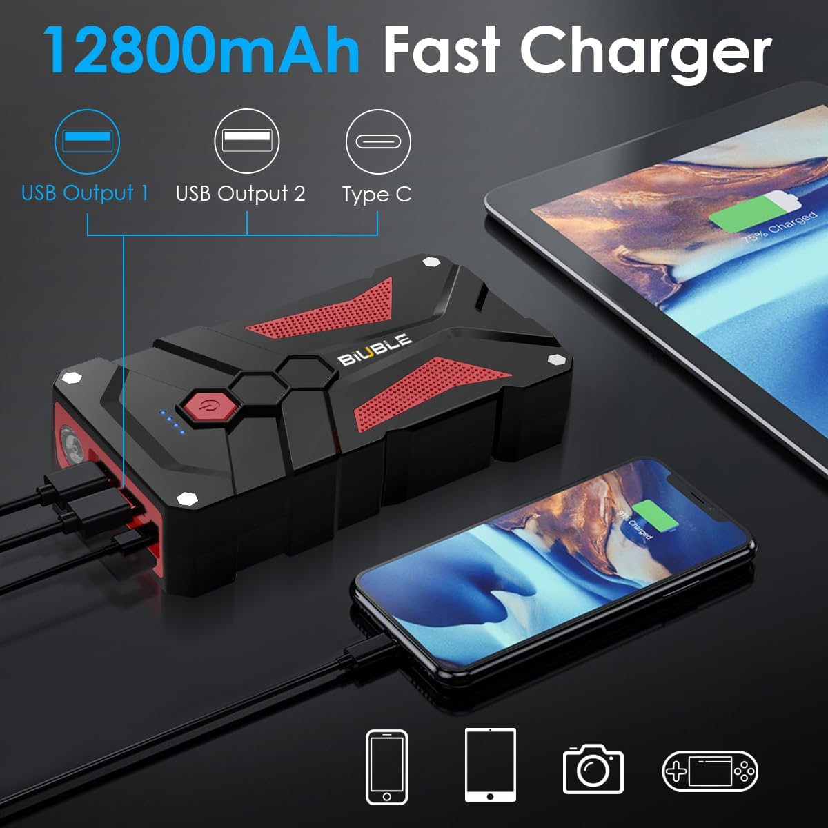 Auto Jumpstarter 12V 2000A – Accubooster – Starthulp – Startbooster – Booster Pack – USB Quick Charge 3.0 – LED-Zaklamp
