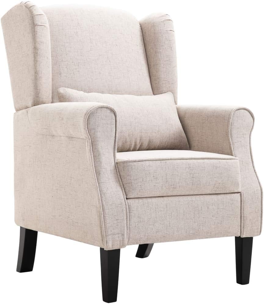 Fauteuil Beige Stof – Loungestoel – Televisiestoel – Relaxstoel – Bureaustoel – Stevig Eikenhout Frame – Zacht Gevoerd Zit- en Rugkussen