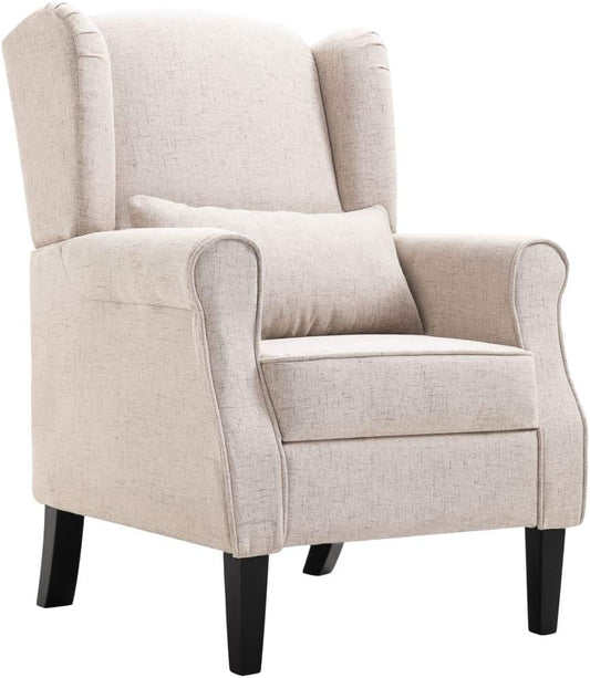 Fauteuil Beige Stof – Loungestoel – Televisiestoel – Relaxstoel – Bureaustoel – Stevig Eikenhout Frame – Zacht Gevoerd Zit- en Rugkussen
