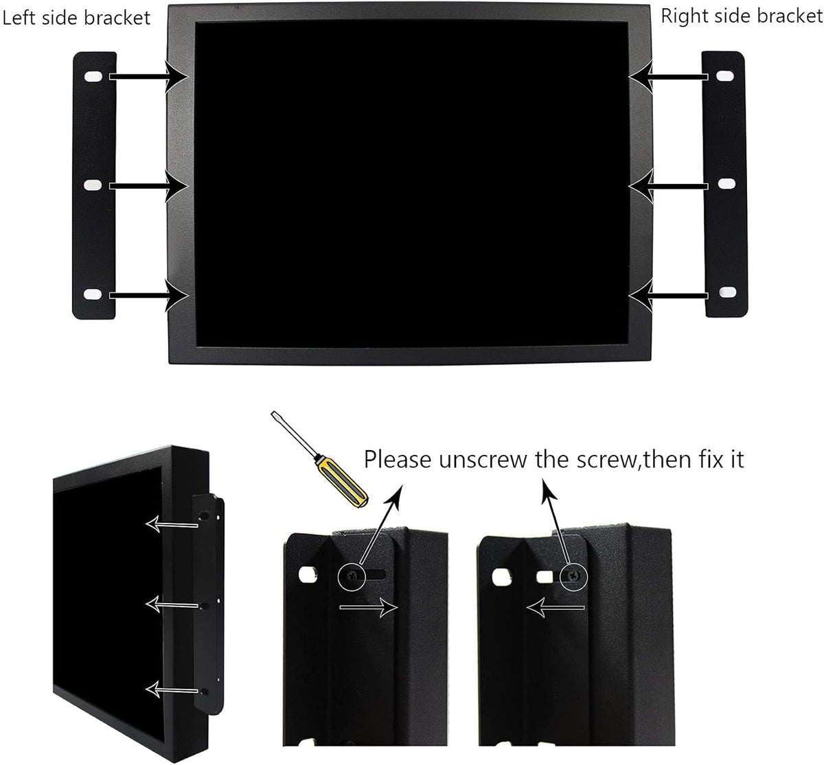 VSDISPLAY Draagbare lcd-aanraakmonitor met luidsprekers, 12,1 inch industrieel TFT-scherm 800 x 600, VGA DVI-videopoort, metalen behuizing