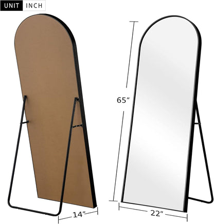 Boogspiegel – Volledige Lengtespiegel – Staande Spiegel – Slaapkamerspiegel – Grote Spiegel – Aluminium Frame – Onbreekbaar Glas – 165,1 x 55,9 cm – Zwart