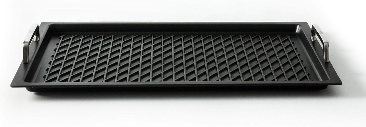 Klaus grillt Gastronorm grillplaat GN 1/1 met BBQ-grillbasis voor inductie door AMT Gastroguss 53 x 33 cm 2 cm hoog met roestvrijstalen handgrepen Lotan® antiaanbaklaag AMZN-KG-I-2533-G-BBQ