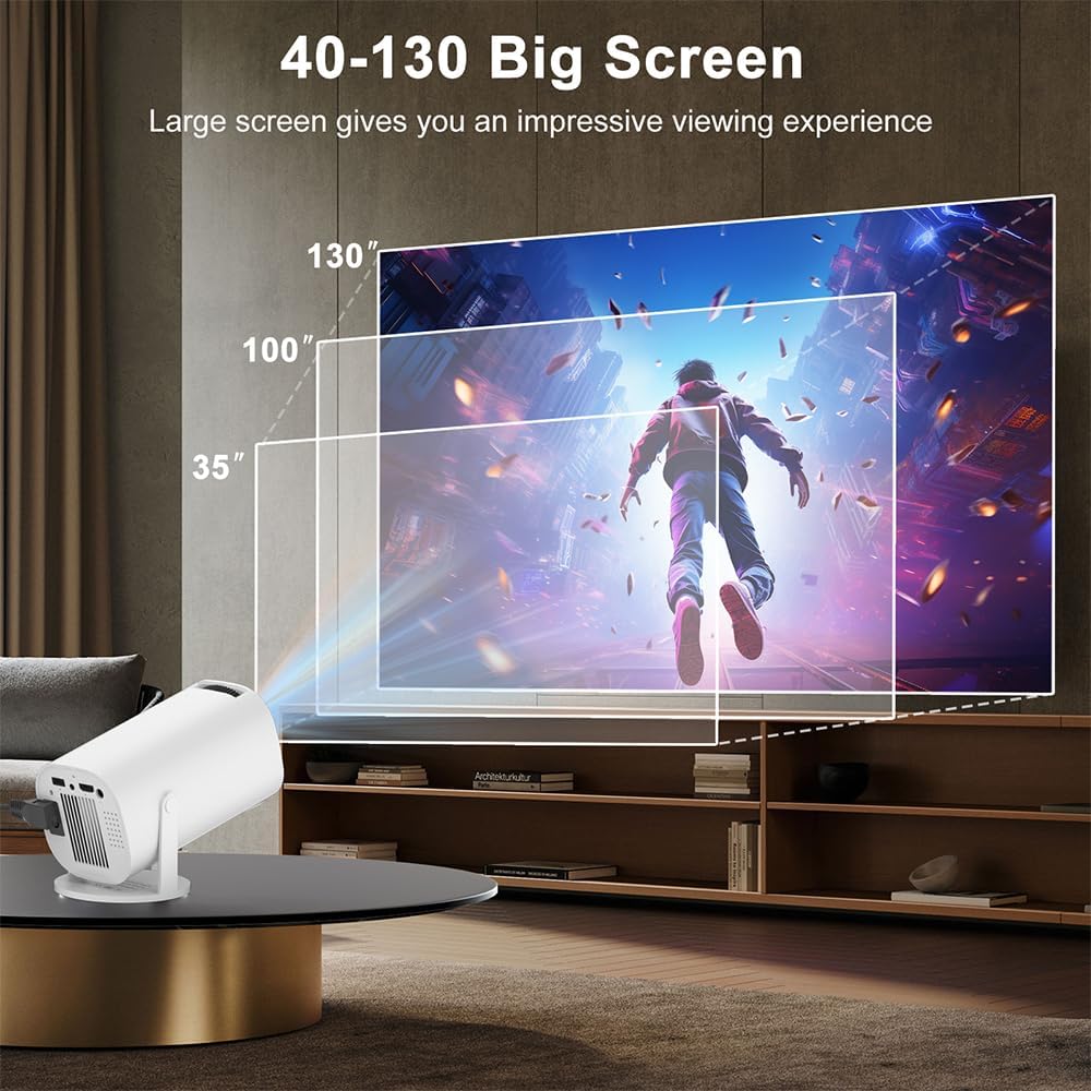 Mini-beamer, smart projector Full HD 1080P, kleine beamer, thuisbioscoop met wifi 6 en Bluetooth 5.2, ondersteunt automatische trapeziumcorrectie, 180 graden draaibaar, compatibel met HDMI/tv-stick