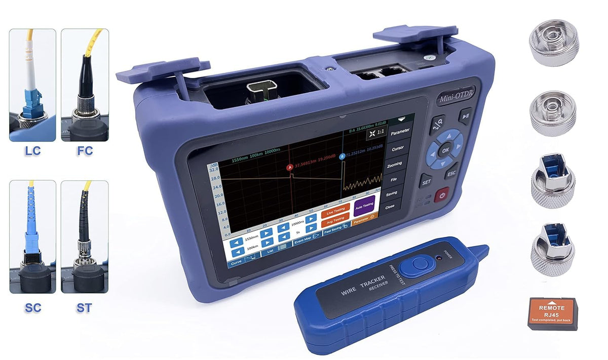 Elfcam® - OTDR voor FTTH, 26dB/24dB single-mode 1310nm / 1550nm, draagbaar 4-in-1 OTDR + VFL+ OPM + OLS, OTDR optische vezeltester/reflectometer van het optische domein, tot 100 km (ELF-5800)