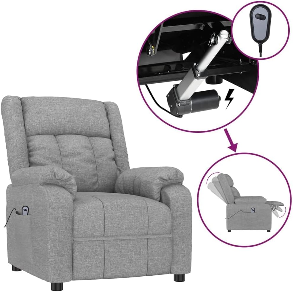 Elektrische Televisiestoel – Relaxstoel – Fauteuil – TV-Stoel – Verstelbare Stoel – 3 Ligposities – Ademend Polyester – Hout & Metaal Frame – Lichtgrijs