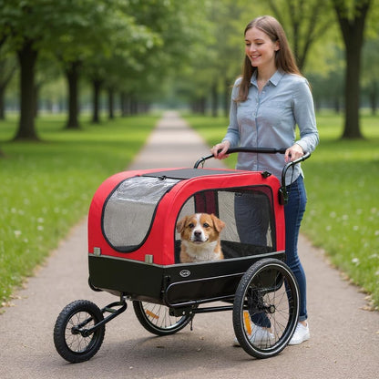 CXWXC Fietskar voor honden, 2-in-1, fietsaanhanger & jogger, hondenwagen met schokdemper, hondenaanhanger, maximale belastbaarheid 40 kg