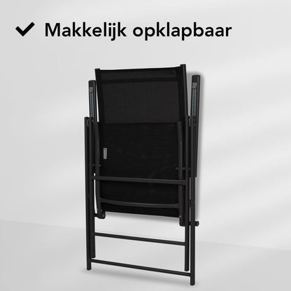Brixy Tuinstoel - 4 Stuks - 7 Verstelbare Standen - Inklapbaar - Tuin of Balkon - Weerbestendig - Textileen - Zwart